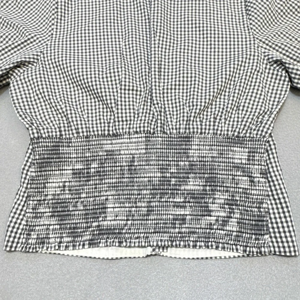 ABERCROMBIE & FITCH Gingham Puff Sleeve V-Neck Top Womens L Black White